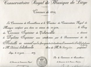 diplome du Concours Supérieur de violoncelle 1939